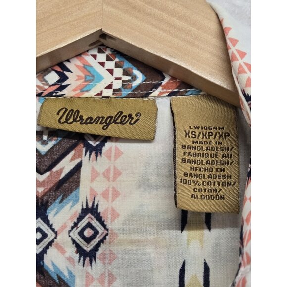 Wrangler Womens XS Western Turquois Pearl Snap Shirt Cotton Aztec Cowgirl - Picture 8 of 9